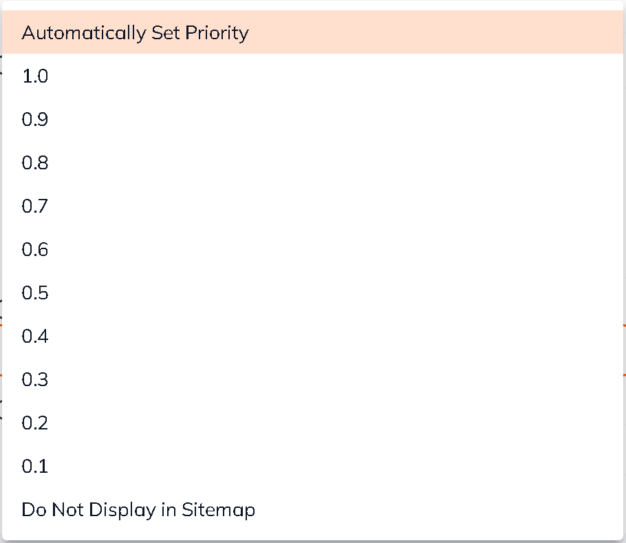 Sitemap priority dropdown.