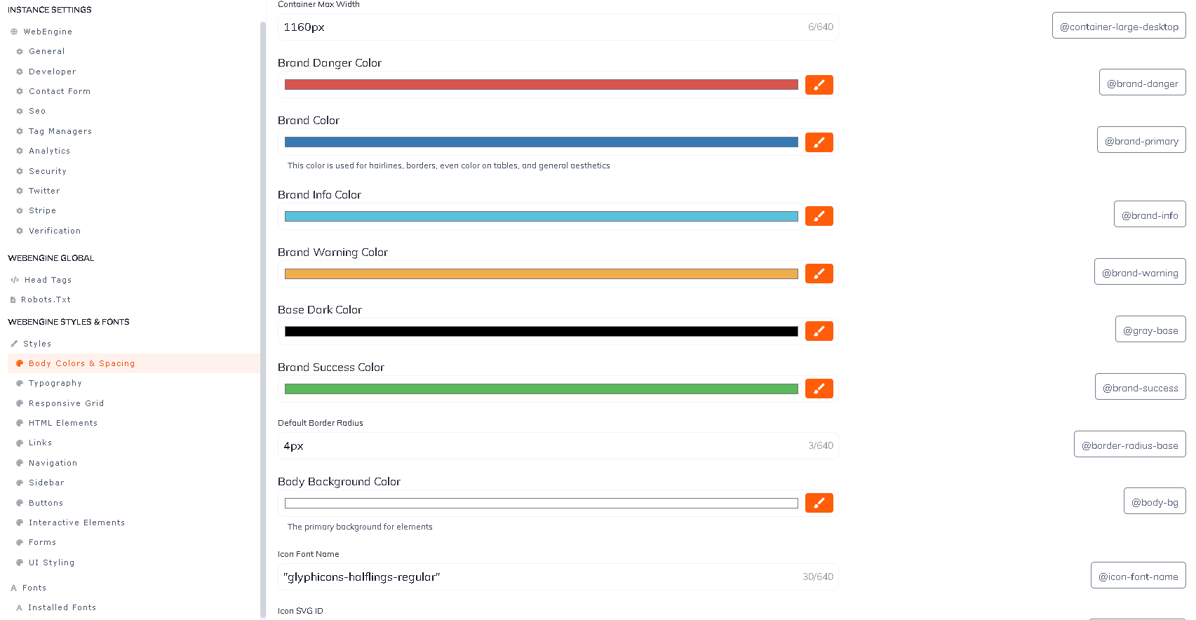 Body Colors & Shaping located in WebEngine Styles & Fonts