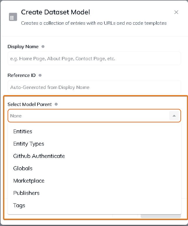 Creating a content model step 3: select a parent
