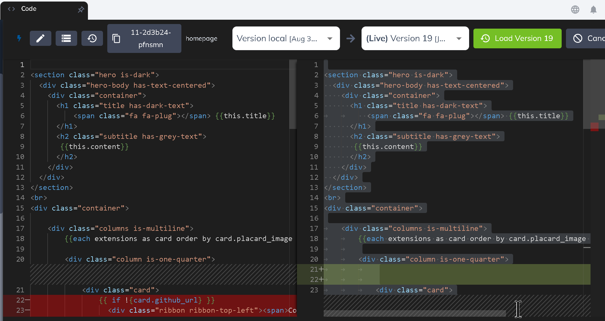 Web IDE file diff view