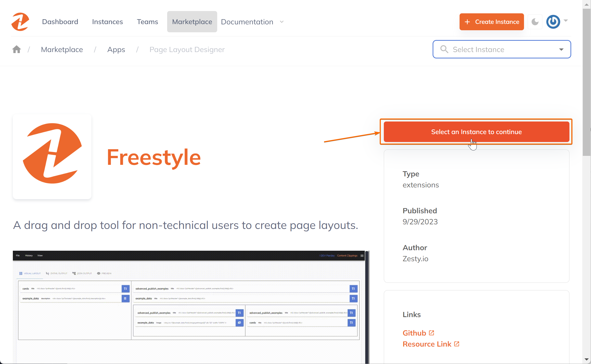 freestyle-app-instance-select