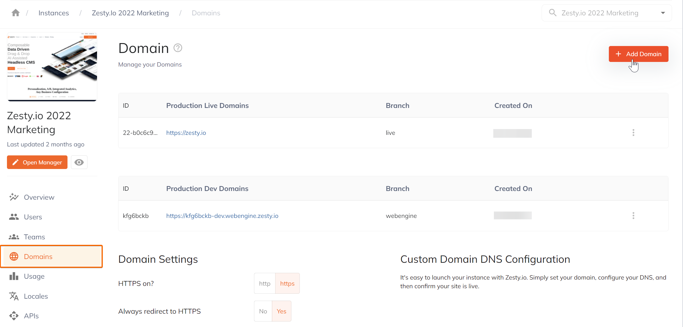 Instance Domains Setting