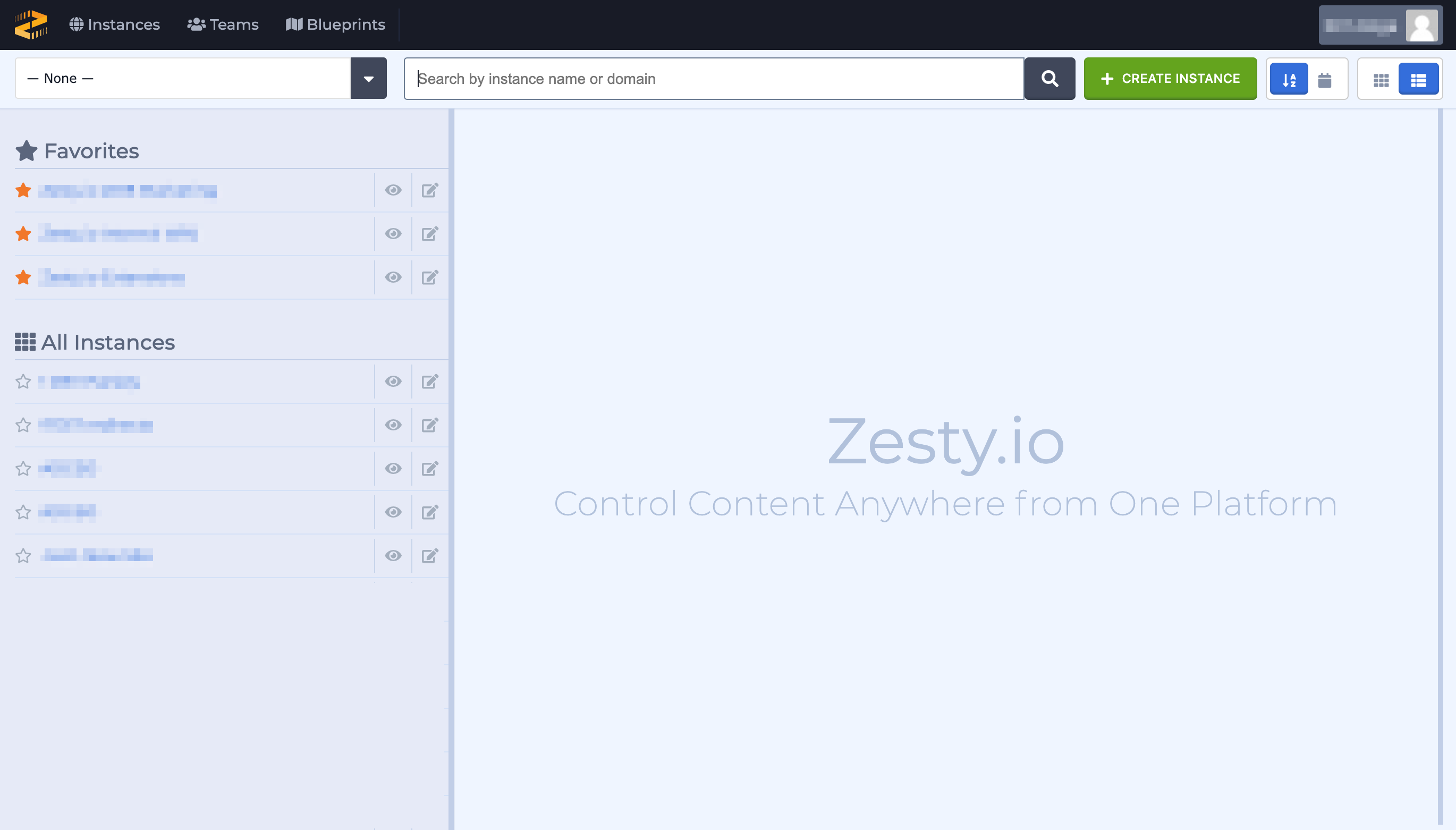 Accounts Interface list-view shows instances in a list.