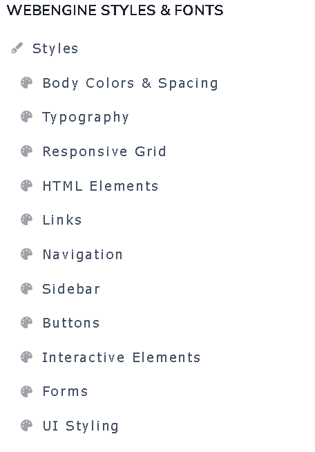 Styles categories outlined in the left-hand sidebar.