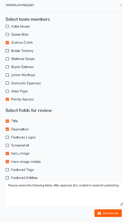 The form includes all Instance associated users, field selections and a message form for additional instructions.