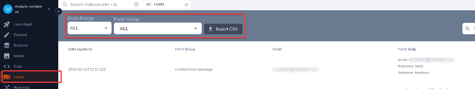 Leads can be exported using the export options shown above.