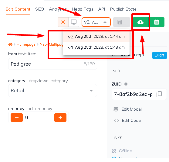 Publishing within Content Model