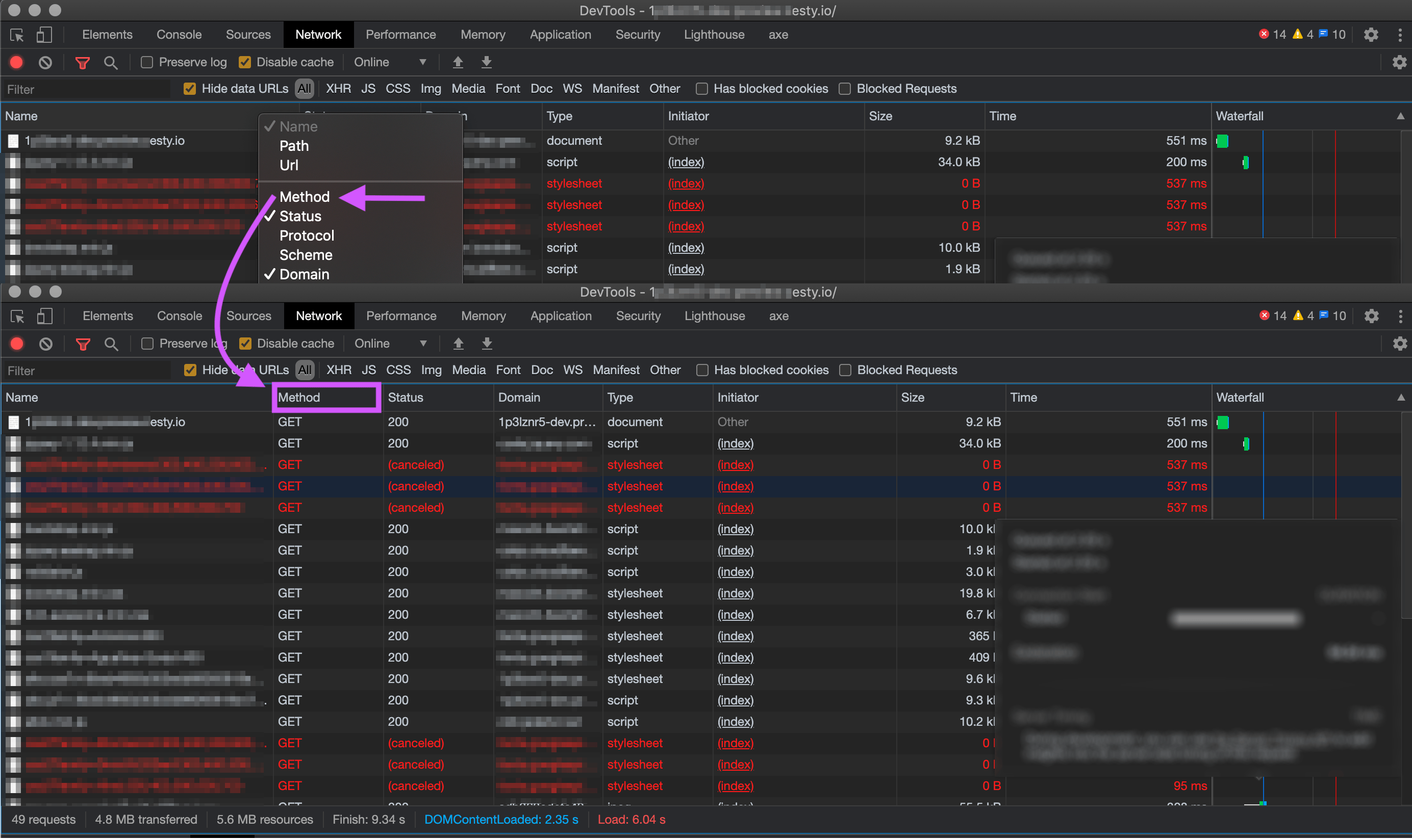 Select Method from the ,menu to shown to see the Method column. 