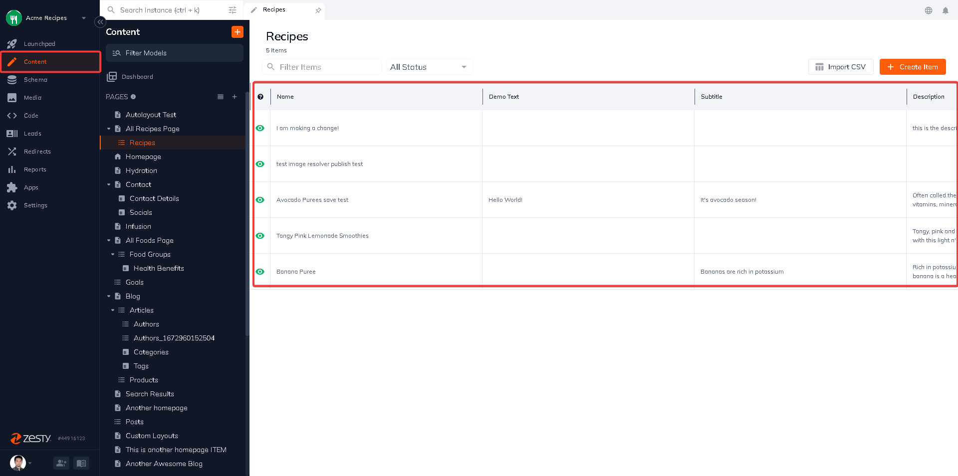 Table View for multi-page and headless models.