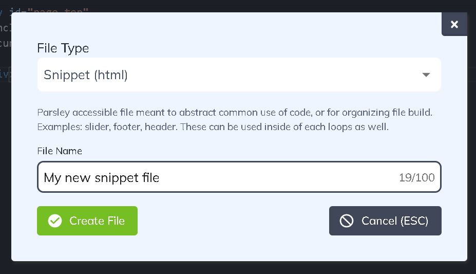 Modal for new View file.